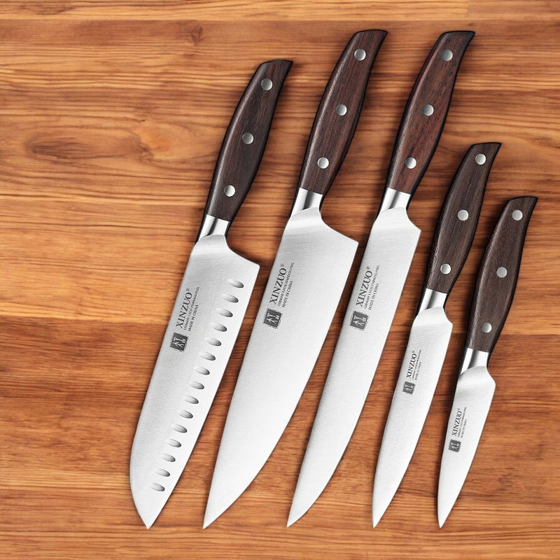 Conjunto com 5 Facas XINZUO Precision Elite: Elegância e Desempenho para Sua Cozinha.