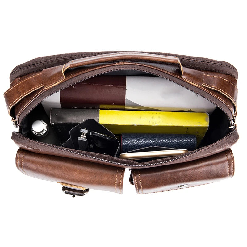 Bolsa Transversal Masculina de Couro Genuíno LAOSHIZI: Estilo Retrô e Elegância para o Seu Dia a Dia