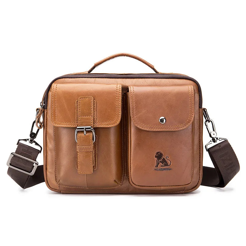 Bolsa Transversal Masculina de Couro Genuíno LAOSHIZI: Estilo Retrô e Elegância para o Seu Dia a Dia